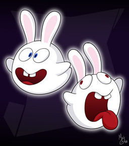 ambiguous_gender blue_eyes buckteeth duo featureless_arms flying glowing glowing_body legless light long_ears no_eyebrows noseless pink_inner_ear red_eyes red_tongue rock teeth tongue tongue_out mrgametv1994 mario_bros nintendo raving_rabbids rayman_(series) ubisoft boo_(mario) ghost hybrid lagomorph mammal rabbid spirit 2024 absurd_res cel_shading colored crossover digital_drawing_(artwork) digital_media_(artwork) english_description hi_res lighting shaded signature