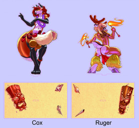 anthro black_lips clothed clothing dancing femboy fire hula lips male solo thick_bottom_lip tiki gideon cox ruger canid canine deer fox mammal new_world_deer red_fox reindeer true_fox better_version_at_source