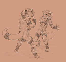 3_toes 5_fingers angry anthro armband athletic athletic_anthro athletic_male back_muscles backsack balls blood blood_from_mouth blood_in_mouth bodily_fluids boxing bruised butt casual_nudity claws digitigrade duo eye_contact feet fight fingers flaccid foot_wraps foreskin fur genitals hair hand_wraps hindpaw humanoid_hands leg_wraps looking_at_another male muscular muscular_anthro muscular_male navel nipples nosebleed nude nude_anthro nude_male open_mouth paws penis ponytail pubes sport standing sweat tail tail_wraps toe_claws toes unretracted_foreskin wraps wrist_wraps marsonaut regorest's_jungle_world canid canine mammal mustelid otter 2021 sketch