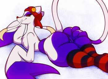 anthro anus butt clothing female genitals half-closed_eyes heart_symbol legwear looking_at_viewer lying mostly_nude narrowed_eyes pattern_clothing pattern_legwear red_eyes simple_background solo striped_clothing striped_legwear stripes tail vulva tolsticot nintendo pokemon sylvie_(wups) generation_5_pokemon mienshao pokemon_(species) 2026 animated