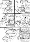 2016 anthro bed bodily_fluids bonnie_hopps canid canine clothing comic disney electronics english_text eric_schwartz fangs female fox furniture hi_res judy_hopps lagomorph leporid male mammal monochrome morning mother_(lore) nick_wilde parent_(lore) phone pillow predator/prey rabbit red_fox rick_rolled sleeping sweat teeth text true_fox underwear wrong_number zootopia