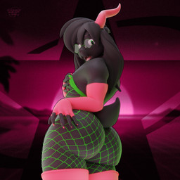 anthro armwear big_butt black_body black_fur butt clothing colored_nails elbow_gloves eyewear femboy fishnet_clothing fishnet_legwear fur glasses gloves hair handwear horn legwear looking_at_viewer male nails nude pink_nails solo surprised tail melongoat3d deltarune undertale_(series) ralsei bovid caprine goat mammal 1:1 3d_(artwork) digital_media_(artwork) hi_res
