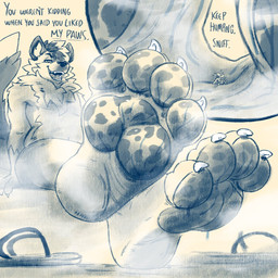 4_toes anthro between_toes claws clothing dialogue duo extreme_size_difference feet flip_flops foot_fetish foot_focus foot_play footwear male male/male micro nano pawpads paws sandals shoes size_difference soles text toe_claws toes pozole 1:1 english_text hi_res