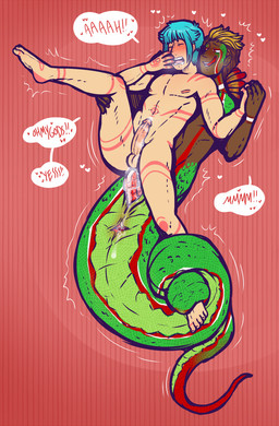 abs anal anal_penetration anthro anus apode athletic athletic_anthro athletic_male balls blonde_highlights blue_hair bodypaint brown_body brown_skin dialogue duo erection genitals green_body green_scales hair highlights_(coloring) human_on_humanoid human_penetrated humanoid_genitalia humanoid_penetrating humanoid_penetrating_human humanoid_penis interspecies legless licking licking_lips looking_pleasured male male/male male_penetrated male_penetrating male_penetrating_male multicolored_body multicolored_scales muscle_tone nude pecs penetration penile penile_penetration penis penis_in_ass red_body red_hair red_scales scaled_penis scales serpentine sex smile smirk smug smug_face speech_bubble text tongue tongue_out two_tone_body two_tone_scales darkchibishadow solanaceae satine_(darkchibishadow) draconcopode human humanoid mammal naga english_text