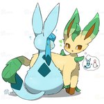blue_body blue_ears blue_tail bowling_pin brown_body brown_fur brown_inner_ear brown_paws duo fur leaf leaf_ears leaf_tail tail tontaro nintendo pokemon eeveelution generation_4_pokemon glaceon leafeon pokemon_(species) 1:1