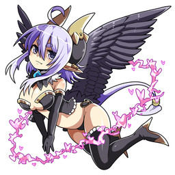 black_wings clothing cute_fangs fangs feathered_wings feathers female hair horn purple_eyes purple_hair simple_background solo teeth white_background wings mofuaki humanoid winged_humanoid 1:1 2015 hi_res
