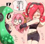 blush breasts clothing exclamation_point eyes_closed eyewear female fingerless_gloves gloves goggles green_eyes green_hair group hair handwear heart_symbol pseudo_hair question_mark red_hair suction_cup tentacle_hair tentacles text eromame nintendo splatoon vocaloid agent_3_(splatoon) megurine_luka tako_luka animal_humanoid cephalopod cephalopod_humanoid humanoid inkling marine marine_humanoid mollusk mollusk_humanoid octarian octoling crossover japanese_text translated