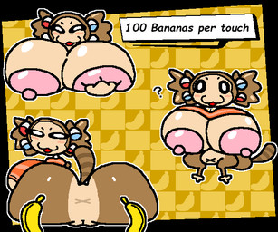 :3 accessory anthro anus areola banana big_areola big_breasts big_butt blush blush_lines bottomless breast_squish breasts brown_body butt clothed clothing clothing_lift dialogue exposed_breasts female food fruit genitals glistening glistening_body glistening_breasts hair_accessory hand_on_breast holding_breast huge_breasts huge_butt looking_at_viewer looking_back multicolored_body navel nipples open_mouth outline partially_clothed pattern_background plant presenting presenting_hindquarters question_mark shirt shirt_lift shirt_only simple_background sitting smug solo squish standing tail talking_to_viewer taunting text topwear topwear_only underbelly vulva white_outline x_anus yellow_body nxyitn sega super_monkey_ball yanyan lemur mammal primate strepsirrhine 6:5 english_text