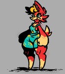 anthro barefoot big_eyes black_nose blep blonde_hair blue_clothing blue_dress blue_eyes bottom_heavy breasts cleavage clothed clothing dipstick_tail dress eyelashes feet female fingers fist fully_clothed fur gloves_(marking) grey_background hair huge_hips inner_ear_fluff leg_markings markings medium_breasts multicolored_body multicolored_fur navel_outline orange_body orange_fur pattern_clothing pattern_dress red_tongue shadow simple_background small_waist snout socks_(marking) solo standing tail tail_markings tan_body tan_fur thick_thighs toes tongue tongue_out toony tuft two_tone_body two_tone_fur wide_hips splatling3 animal_crossing nintendo audie_(animal_crossing) canid canine canis mammal wolf 2025 aliasing binary_drawing digital_drawing_(artwork) digital_media_(artwork) full-length_portrait hi_res portrait