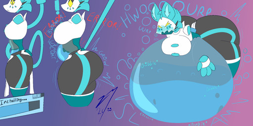 anthro belly belly_expansion big_belly big_breasts big_butt breast_expansion breasts burping butt expansion female gassy huge_belly huge_breasts huge_butt hyper hyper_belly hyper_butt inflation liquid_inflation machine resting_on_belly rumbling_stomach solo translucent translucent_belly translucent_body siatdusk echo_(siatdusk) felid mammal robot 2:1 hi_res