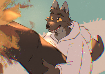 ambiguous_gender anthro black_eyes clothing duo hoodie hug male solo_focus topwear white_clothing white_hoodie white_topwear yellow_sclera hemuchang dreamworks the_bad_guys mr._wolf_(the_bad_guys) ambiguous_species canid canine canis mammal wolf 2022 hi_res