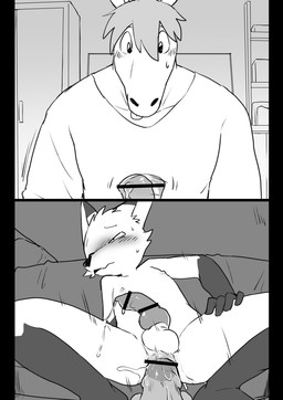 balls bareback blush censor_bar duo genitals ineffective_censorship interspecies male male/male nude penis manmosu_marimo junior_horse senior_fox canid canine equid equine fox horse mammal 2020 censored monochrome
