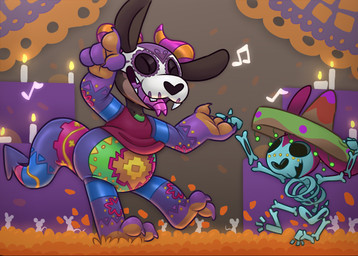 anthro belly bodypaint bone calavera_face_paint candle clothing duo face_paint hat headgear headwear holidays male simple_background skeleton skull_face_paint denaturedalbumin american_mythology calavera day_of_the_dead halloween mythology denatured_albumin_(character) chupacabra ghost mammal mouse murid murine rodent spirit 2023