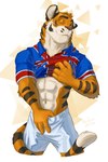 abs anthro bottomwear clothing football_player fur male muscular muscular_anthro muscular_male navel one_eye_closed shorts soccer soccer_player soccer_uniform solo sport sportswear uniform union_jack wink leo-artis alan_reischer felid mammal pantherine tiger absurd_res hi_res