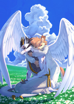 anthro blood blood_on_clothing blood_on_face bodily_fluids clothed clothing duo eyes_closed feathered_wings feathers female flower fur hair horn hug hugging_another hugging_from_behind male male/female outside plant sitting smile tail wings wounded nyeong mythology monarch_(pwpwpw) tamia_(pwpwpw) dragon mammal mythological_creature mythological_scalie rodent scalie sciurid tree_squirrel digital_media_(artwork) hi_res