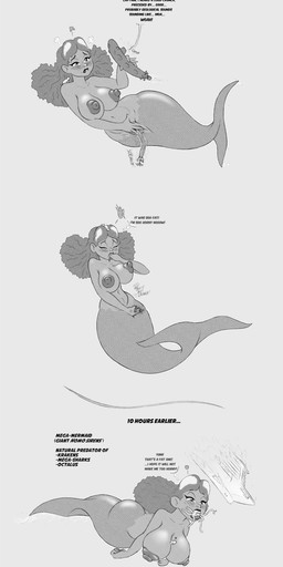 big_breasts breasts female genitals group nipples nude nude_female ship split_form submarine text underwater vehicle vulva water watercraft frakass aquatic merfolk 2024 absurd_res english_text greyscale hi_res monochrome