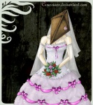 black_background bouquet breasts bride cleavage clothed clothing creepy dress duo female flower for_a_head not_furry plant simple_background text wedding_dress ceressiass konami silent_hill pyramid_head humanoid mammal monster monstrous_humanoid object_head url