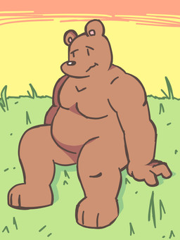 anthro belly grass male outside overweight overweight_male plant sad sitting solo sunset anonymous_artist bear mammal 3:4