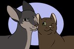 ambiguous_gender annoyed brown_body brown_fur brown_nose duo feral fur green_eyes grey_body grey_eyes grey_fur grey_inner_ear narrowed_eyes one_eye_closed purple_background simple_background smile snout tan_inner_ear tan_nose whisker_spots wink sebdoggo serenity_(comic) jasper_(serenity) saul_(serenity) american_shorthair domestic_cat felid feline felis mammal oriental_shorthair 2016 aliasing alpha_channel bust_portrait digital_drawing_(artwork) digital_media_(artwork) flat_colors microsoft_paint_(artwork) portrait male_(lore)