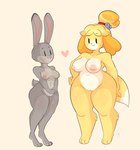 animal_crossing anthro bell big_breasts blonde_hair breast_size_difference breasts buckteeth canid canine canis clasped_hands crossover curvy_figure diders_(artist) digital_media_(artwork) digitigrade disney domestic_dog duo feet female floppy_ears fluffy fur genitals grey_body grey_fur hair hair_bun hand_on_hip heart_symbol hi_res interspecies inverted_nipples isabelle_(animal_crossing) judy_hopps lagomorph leporid long_ears mammal multicolored_body multicolored_fur navel nintendo nipples nude orange_body orange_fur pink_nose pussy rabbit shih_tzu simple_face size_difference slightly_chubby small_breasts smile story story_in_description tail tail_tuft teeth toy_dog tuft voluptuous white_body white_fur wide_hips yellow_body yellow_fur zootopia