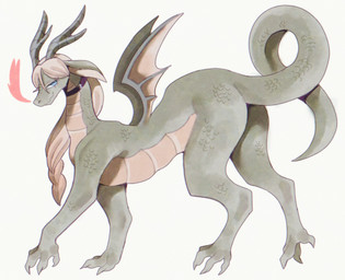 4_fingers antlers bangs bedroom_eyes blonde_hair blue_eyes braided_hair butt choker claws digitigrade eyelashes female female_feral feral finger_claws fingers fire_from_nose floppy_ears grey_antlers grey_body grey_scales hair horn jewelry long_hair long_legs long_tail membrane_(anatomy) membranous_wings narrowed_eyes necklace non-mammal_hair purple_choker purple_jewelry purple_necklace scales seductive side_view simple_background skinny skinny_female skinny_feral small_waist solo tail tall ventral_scales white_background wings wolfertinger mythology dragon mythological_creature mythological_scalie scalie 2024 full-length_portrait hi_res portrait shaded soft_shading