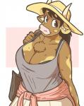 anthro big_breasts bra bra_peek breasts chest_tuft cleavage clothed clothing dress female furgonomics hat headgear headwear huge_breasts shirt solo tank_top topwear tuft underwear slightlysimian european_mythology greek_mythology mythology molly_(slightlysimian) bovid bovine cattle mammal minotaur hi_res