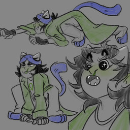 2_horns :3 amazed black_clothing black_gloves black_hair black_handwear blue_clothing blue_hat blue_headwear blue_tail bottomwear clothed clothing coat crawling eyebrows female fingerless_gloves fully_clothed furgonomic_headwear furgonomics gloves green_clothing green_coat green_topwear grey_background grey_body grey_bottomwear grey_clothing grey_pants grey_shirt grey_skin grey_topwear hair handwear hat headgear headwear horn humanoid_hands medium_hair open_mouth pants paws shirt simple_background solo sparkles sparkling_eyes tail tongue tongue_out topwear autisticaradiamegido homestuck ms_paint_adventures nepeta_leijon alien animal_humanoid cat_humanoid felid felid_humanoid feline feline_humanoid horned_humanoid humanoid mammal mammal_humanoid troll_(homestuck) 1:1 absurd_res hi_res multiple_images