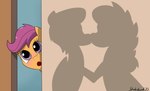 female feral fur hair kissing open_mouth orange_body orange_fur purple_eyes purple_hair shadow silhouette wings strebiskunk friendship_is_magic hasbro my_little_pony mythology aunt_holiday_(mlp) auntie_lofty_(mlp) scootaloo_(mlp) equid equine mammal mythological_creature mythological_equine pegasus 2023 hi_res