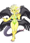 4_wings 5_fingers 5_toes anthro anthrofied big_breasts big_hands biped black_wings blonde_eyebrows blonde_hair breasts claws clothed clothing colored-in colored-in_version curvy_figure cute_fangs eyebrows fangs feathered_wings feathers feet female finger_claws fingers front_view fur green_clothing green_eyes green_sling_bikini green_swimwear grey_tail hair heterochromia huge_hands looking_at_viewer multi_wing navel nipple_outline one-piece_swimsuit pink_claws pink_spikes pokemorph red_eyes shaded_version simple_background skimpy sling_bikini small_waist snaggle_tooth solo spiked_tail spikes spikes_(anatomy) swimwear tail teeth thick_thighs tight_clothing toe_claws toes white_background wide_hipped_female wide_hips wings yellow_body yellow_breasts yellow_ears yellow_feet yellow_fur ffuffle nintendo pokemon fan_character jolty eeveelution generation_1_pokemon jolteon mammal pokemon_(species) shaded source_request