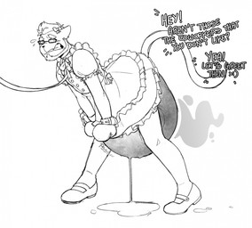 ageplay anthro beard big_diaper biped bodily_fluids bow_ribbon clothed clothing collar crossdressing dialogue diaper embarrassed eyewear facial_hair feces fur genital_fluids glasses hair handwear humiliation infantilism leaking_diaper leash male mittens offscreen_character pooping public public_humiliation roleplay simple_background soiled_diaper soiling solo text unclean_diaper urine urine_on_ground used_diaper watersports wearing_diaper wet_diaper wetting white_background amomon felid feline mammal 2026 digital_media_(artwork) english_text hi_res monochrome