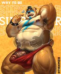 anthro areola arm_hair armpit_hair barazoku belly belly_grab biceps big_belly big_bulge big_muscles big_penis bodily_fluids body_hair bracelet bulge chest_hair claws clothed clothing disembodied_hand ear_piercing ear_ring erection erection_under_clothing eyebrows facial_hair fur genitals gesture ghost_hand glans hand_behind_back hand_gesture hand_on_belly hat headgear headwear huge_belly huge_bulge huge_muscles huge_penis humanoid_genitalia humanoid_penis ineffective_clothing jewelry kemono leg_hair looking_at_viewer male markings musclegut muscular muscular_anthro muscular_male narrowed_eyes navel nipples open_mouth open_smile overweight overweight_anthro overweight_male pecs penis piercing pointing pointing_at_self pubes quads ring_piercing simple_background smile solo spiked_bracelet spikes standing stubble sweat sweatdrop_(iconography) teeth tenting text text_background thick_arms thick_penis thick_thighs thong tongue top_hat topless topless_anthro topless_male tuft underwear vein yellow_background tanmoji_x five_nights_at_freddy's five_nights_at_freddy's:_security_breach scottgames steel_wool_studios glamrock_freddy bear mammal 2025 english_text hi_res