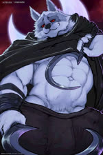 abs anthro barely_visible_genitalia biceps body_hair bottomwear bulge cape claws clothed clothing dark_sclera dual_wielding fade_in fade_out fur genitals grey_body grey_fur half-closed_eyes happy_trail holding_object holding_weapon looking_at_viewer low-angle_view male melee_weapon moon muscular muscular_anthro muscular_male narrowed_eyes navel obliques open_mouth pants penis penis_base red_eyes sharp_teeth sickle smile solo standing teeth weapon white_body white_fur l.k.e. lionkinen dreamworks puss_in_boots_(dreamworks) death_(puss_in_boots) canid canine canis humanoid mammal wolf 2023 2:3 animated no_sound short_playtime webm