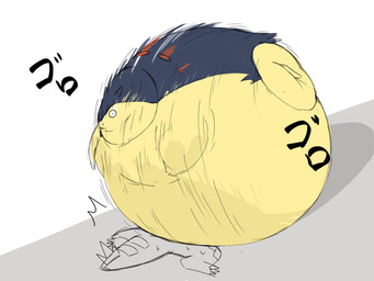 ambiguous_gender belly blue_body confusion duo feral immobile morbidly_obese obese overweight squish weight_gain yellow_belly zephy_03 nintendo pokemon feraligatr generation_2_pokemon pokemon_(species) typhlosion 4:3 hi_res