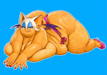 anthro bedroom_eyes big_breasts big_butt bikini bikini_bottom bite biting_lip biting_own_lip bow_ribbon breasts butt clothed clothing female fingernails heart_ear_piercing huge_breasts huge_butt long_fingernails looking_at_viewer membrane_(anatomy) membranous_wings morbidly_obese morbidly_obese_female nails narrowed_eyes obese obese_female overweight overweight_female seductive self_bite solo swimwear thick_thighs topless topless_female two-piece_swimsuit wings totesfleisch8 sega sonic_the_hedgehog_(series) rouge_the_bat bat mammal