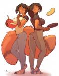 anthro big_breasts breasts butt butt_pose cake_mix clothing cooking duo feet female food footwear fur hair humanoid_feet legwear looking_at_viewer pancake plantigrade pose simple_background smile socks standing white_background woadedfox rada_(woadedfox) roza_(woadedfox) canid canine fox mammal absurd_res hi_res sketch sibling_(lore) sister_(lore) sisters_(lore)