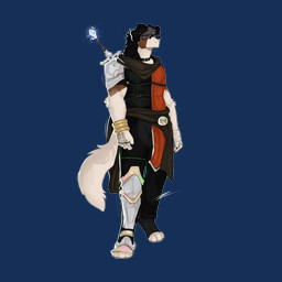 anthro armor asymmetrical_clothing bandage bandage_on_face bandaged_hand bangle belt black_body black_fur blue_glow bottomwear brown_body brown_eyes brown_fur chaps claws clothing collar ear_piercing finger_wraps fur glowing glowing_eyes grey_body grey_fur henna henna_tattoo indian jacket jewelry leg_armor magic_sword magic_user male medallion melee_weapon mismatched_eyebrows pants particles pattern_clothing piercing rim_light sash scarf shoulder_armor solo sword swordsman tail tan_body tan_fur text topwear weapon cerberussenn rio_khann_(cerberussenn) australian_shepherd canid canine canis domestic_dog herding_dog mammal pastoral_dog sheepdog 1:1 absurd_res hi_res hindi_text signature