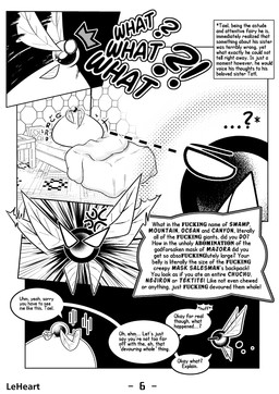bed belly big_belly dialogue duo female furniture huge_belly inside overweight profanity speech_bubble text wings leheart majora's_mask nintendo the_legend_of_zelda tael_(tloz) tatl_(tloz) fairy 2022 absurd_res comic english_text hi_res monochrome