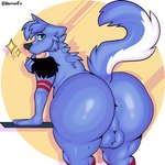 anthro anus arm_support backsack balls big_balls big_butt big_tail blue_body blue_eyes blue_fur butt butt_focus ears_back ears_down femboy fur genitals leaning leaning_forward male nervous pivoted_ears presenting presenting_hindquarters rear_view shy smile solo tail thick_thighs herrerfx canid canine canis domestic_dog mammal wolf 1:1 hi_res