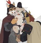 adult_on_young age_difference anal anal_penetration anthro anus armor asian_clothing balls belt black_body black_fur black_nose blush chinese_clothing chinese_dress clothing clothing_aside dress east_asian_clothing fellatio folded_ears fur genitals green_eyes group hat headgear headwear helmet historical kemono licking male male/male multicolored_body multicolored_fur nipples oral orange_body orange_fur penetration penile penis penis_lick pointy_ears sash sex simple_background tongue tongue_out trio two_tone_body two_tone_fur warrior young young_anthro young_male lokey yekol_i dufu_(the_animal_poetry_town) canid canine canis domestic_dog fox mammal wolf hi_res