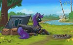 16:10 avian camping duo equid equine female feral gryphon hasbro horn horse kirillk mammal my_little_pony mythological_avian mythological_creature mythological_equine mythology nyx_(mlp) pupils slit_pupils solo_focus the_witcher unicorn widescreen winged_unicorn wings