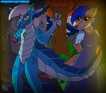 anthro aquatic_dragon atlan_malfor_(comicstormcreations) clothed clothing comicstormcreations digital_media_(artwork) dragon duo evangelin_clinfor_grey_(comicstormcreations) female hair hi_res kangaroo macropod male male/female mammal marine marsupial mythological_creature mythological_scalie mythology nude scales scalie simple_background smile tail