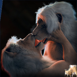 anthro duo french_kissing kissing male male/male open_mouth selfcest side_view square_crossover tongue tongue_out liosoun felid lion mammal pantherine hi_res
