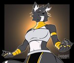 abs arm_accessory bottomwear bracelet claws clothing crop_top female gold_(metal) gold_jewelry grin jewelry loincloth open_mouth paws ring shirt smile topwear wrist_accessory trevhart bacardi_(muart242) domestic_cat felid feline felis mammal hi_res