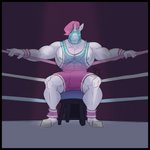 abs anthro biceps big_muscles black_border border bulge clothed clothing fighting_ring fur hair hooves horn male mask muscular muscular_anthro muscular_male nipples pecs pink_hair simple_background solo sports_mask sportswear tight_clothing wrestler wrestling wrestling_mask wrestling_singlet unibro_pi mythology unibro_pi_(character) equid equine mammal mythological_creature mythological_equine unicorn 1:1 absurd_res hi_res