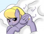 blonde_hair blush cloud cutie_mark feathered_wings feathers female feral fur grey_body grey_feathers grey_fur hair looking_at_viewer lying on_front pomf purple_eyes simple_background sky smile solo wings kloudmutt friendship_is_magic hasbro my_little_pony mythology cloud_kicker_(mlp) equid equine mammal mythological_creature mythological_equine pegasus digital_media_(artwork) hi_res