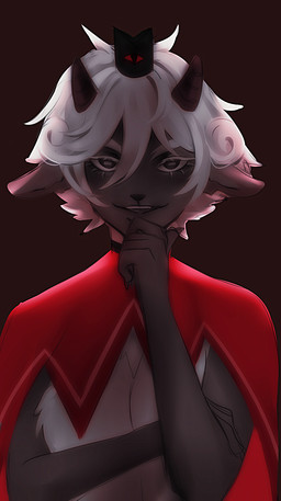 2_horns 5_fingers anthro anthro_focus bangs black_body black_eyes black_horn black_nose black_skin breasts brown_background cape clothed clothed_anthro clothed_female clothing crossed_bangs crown curls duo ears_down eyebrows eyelashes female female_anthro female_focus fingers fur hair head_horn headgear horizontal_pupils horn looking_at_viewer medium_breasts medium_hair open_mouth open_smile pivoted_ears pupils red_cape red_clothing red_sclera simple_background slim_anthro slim_female slit_pupils smile smiling_at_viewer solo_focus touching_own_chin white_body white_eyebrows white_eyelashes white_fur white_hair white_wool wool_(fur) irushi000 cult_of_the_lamb massive_monster_(studio) lamb_(cult_of_the_lamb) red_crown_(cult_of_the_lamb) animate_inanimate bovid caprine mammal sheep 2023 bust_portrait digital_media_(artwork) english_description hi_res portrait