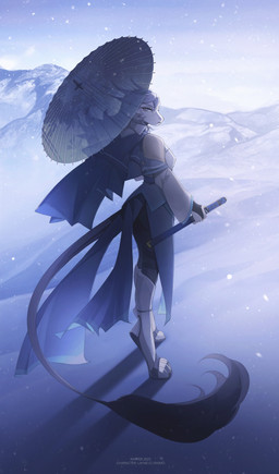 4_toes 5_fingers anthro biped bottomwear breasts butt clothed clothed_anthro clothed_female clothing feet female fingers footwear fully_clothed fully_clothed_anthro fully_clothed_female hair holding_melee_weapon holding_object holding_sword holding_weapon horn looking_at_viewer looking_back looking_back_at_viewer melee_weapon mountain outside rear_view shoes sky snow snowing solo standing sword tail toes topwear weapon winter unknowhiter mythology dragon mythological_creature mythological_scalie scalie absurd_res hi_res