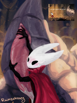 animal_genitalia animal_penis anthro bestiality big_penis black_body black_eyes blush bodily_fluids body_worship cloak clothed clothing dripping duo erection exoskeleton female feral genital_fluids genital_worship genitals holding_penis leaking_precum male male/female nude penile penis penis_worship precum precum_drip red_cloak red_clothing size_difference text ruimtekroeg hollow_knight:_silksong hollow_knight_(franchise) team_cherry bell_beast hornet_(hollow_knight) arachnid arthropod insect spider 2026 3:4 absurd_res digital_media_(artwork) english_text hi_res