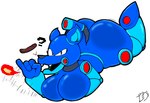anthro big_breasts big_butt breasts butt female fire food gesture glistening glistening_body looking_at_viewer lying machine meat motion_lines nude on_front open_mouth question_mark sausage simple_background solo suggestive suggestive_gesture tail thick_thighs white_background lewdewott capcom mega_man_(series) neo-human_casshern friender friender_(mega_man) canid canine canis domestic_dog mammal robot robot_dog digital_drawing_(artwork) digital_media_(artwork) hi_res