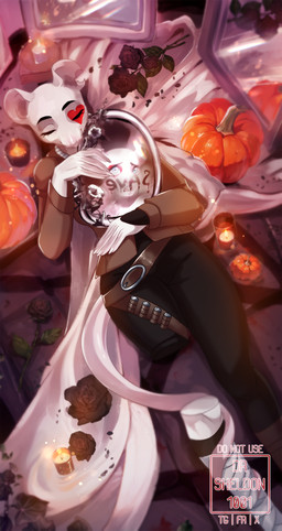 altered_reflection anthro belt black_rose bottomwear buckle candle clothed clothing facial_tattoo female floating_limbs food fruit fully_clothed fur heart_tattoo jacket looking_at_mirror looking_at_object lying mirror on_back pants plant pumpkin reflection sleeping solo tail tattoo topwear white_body white_fur worried writing_text drsheldon1001 lux_forest mammal mouse murid murine rodent absurd_res hi_res trans_(lore)